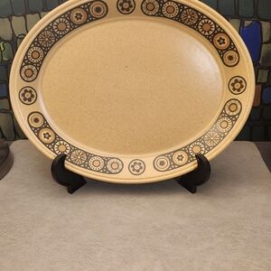 Vintage Tan Ceramic Serving Platter with Floral Design
